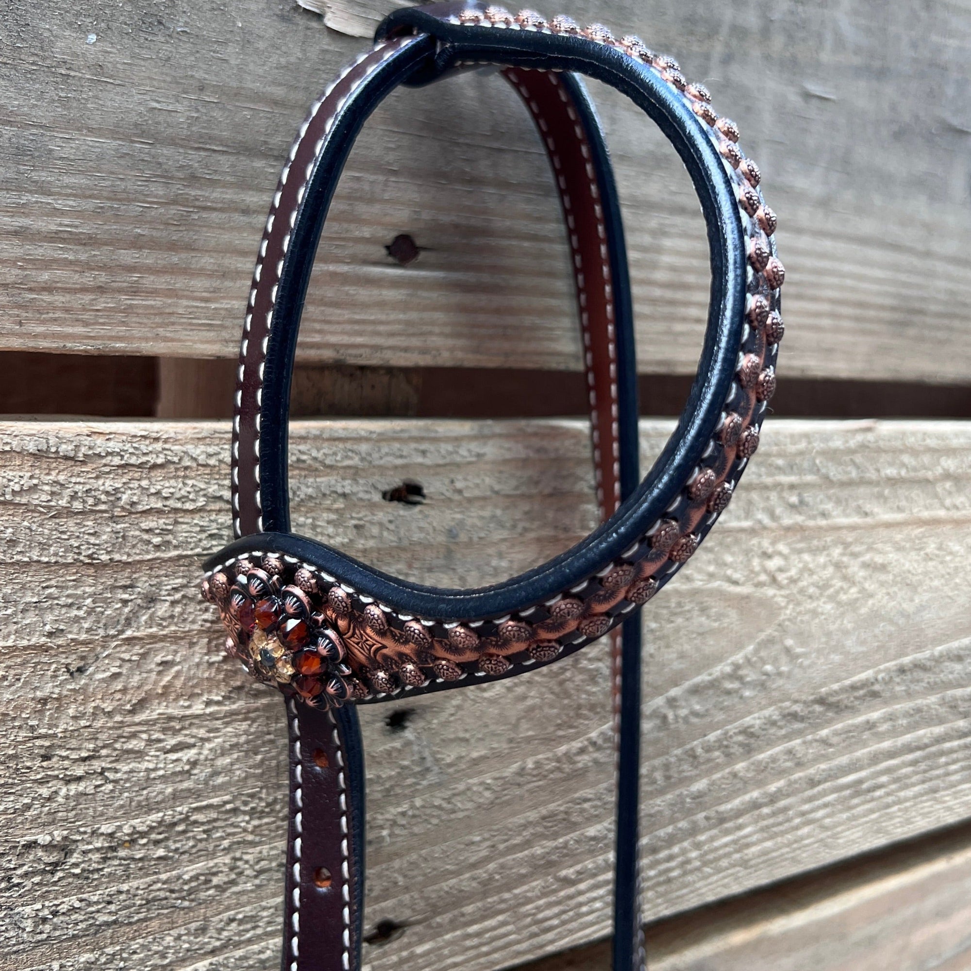 Two Tone Honeycomb Copper Dot Jet, Champagne and Topaz Browband / Breastcollar Tack Set 
