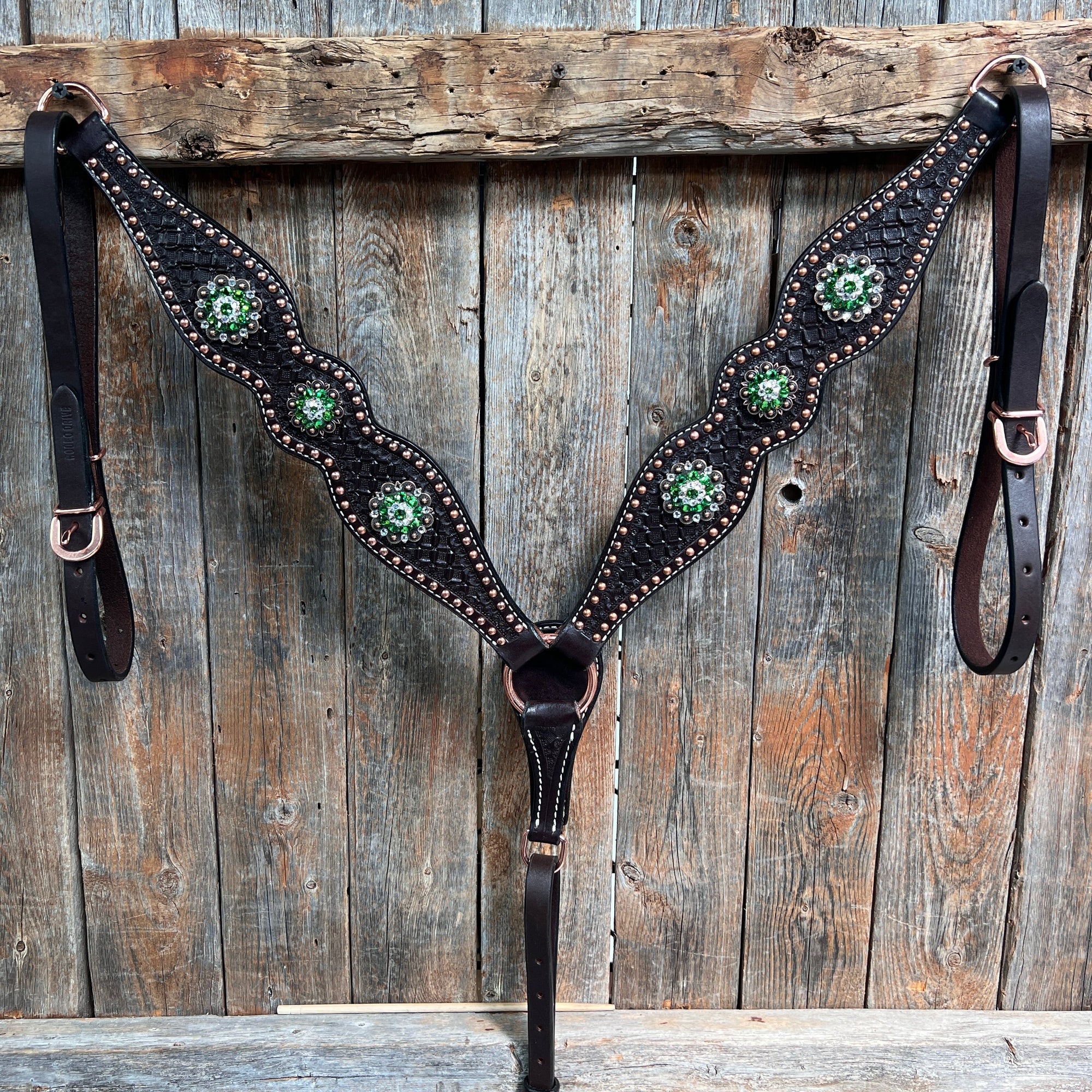 Dark Oil Honeycomb Copper Dot Copper and Fern Browband / Breastcollar Tack Set 