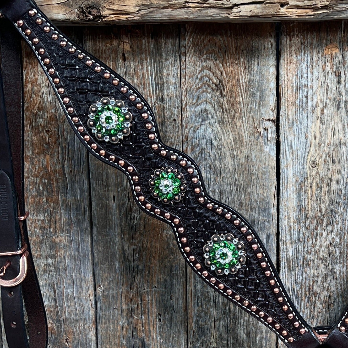 Dark Oil Honeycomb Copper Dot Copper and Fern Browband / Breastcollar Tack Set 