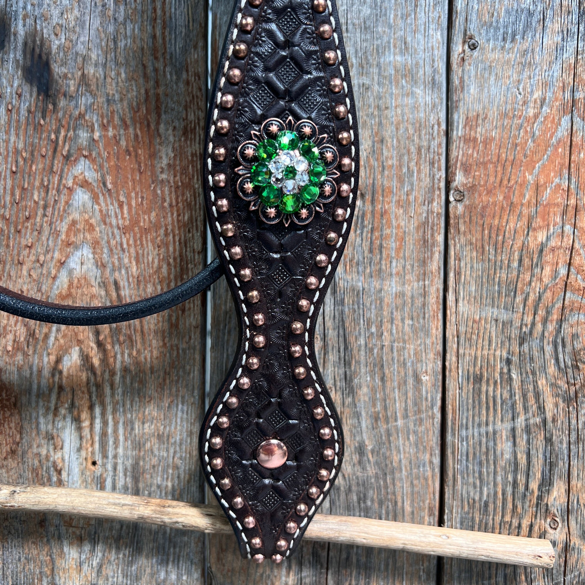 Dark Oil Honeycomb Copper Dot Copper and Fern Browband / Breastcollar Tack Set 