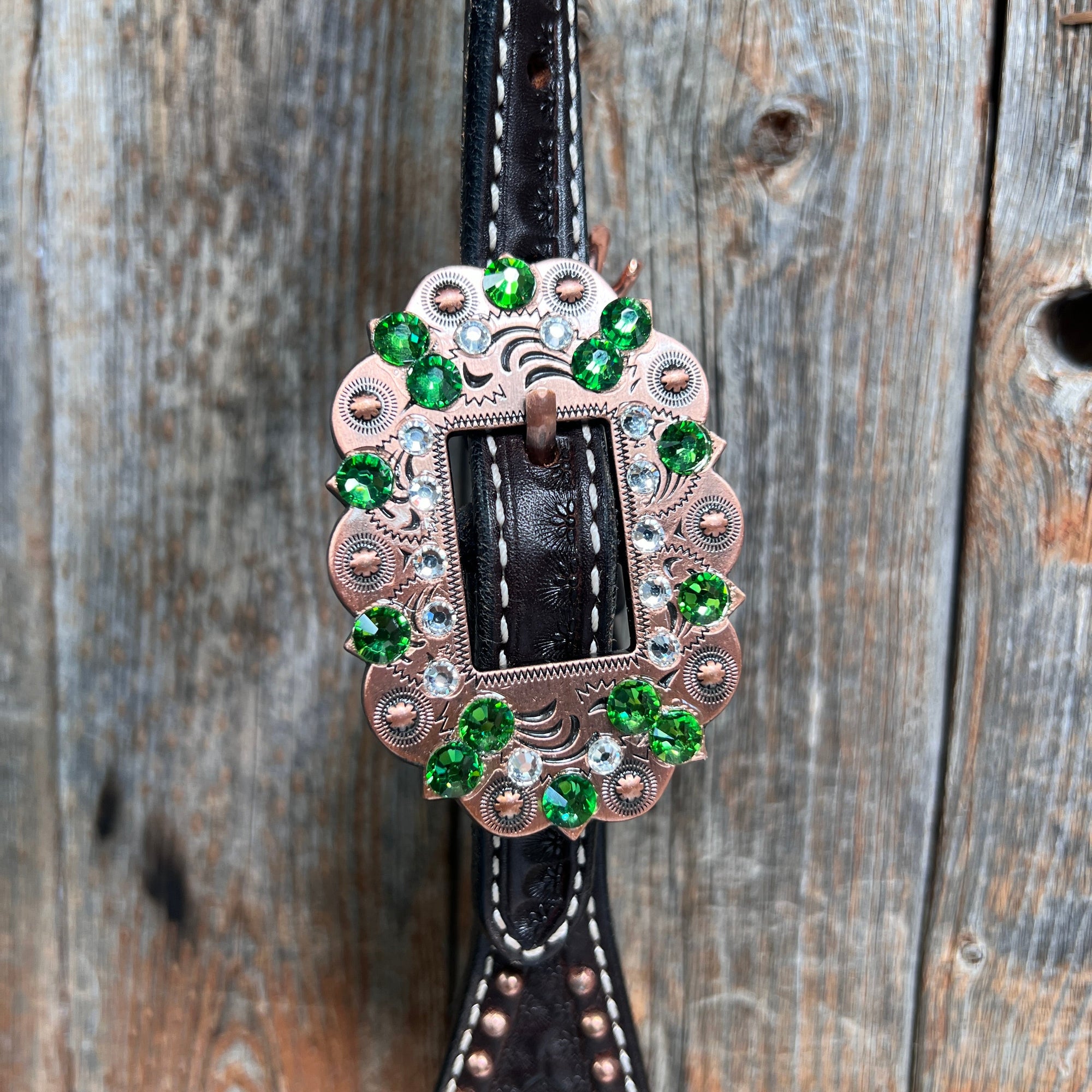 Dark Oil Honeycomb Copper Dot Copper and Fern Browband / Breastcollar Tack Set 