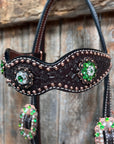 Dark Oil Honeycomb Copper Dot Copper and Fern Browband / Breastcollar Tack Set 