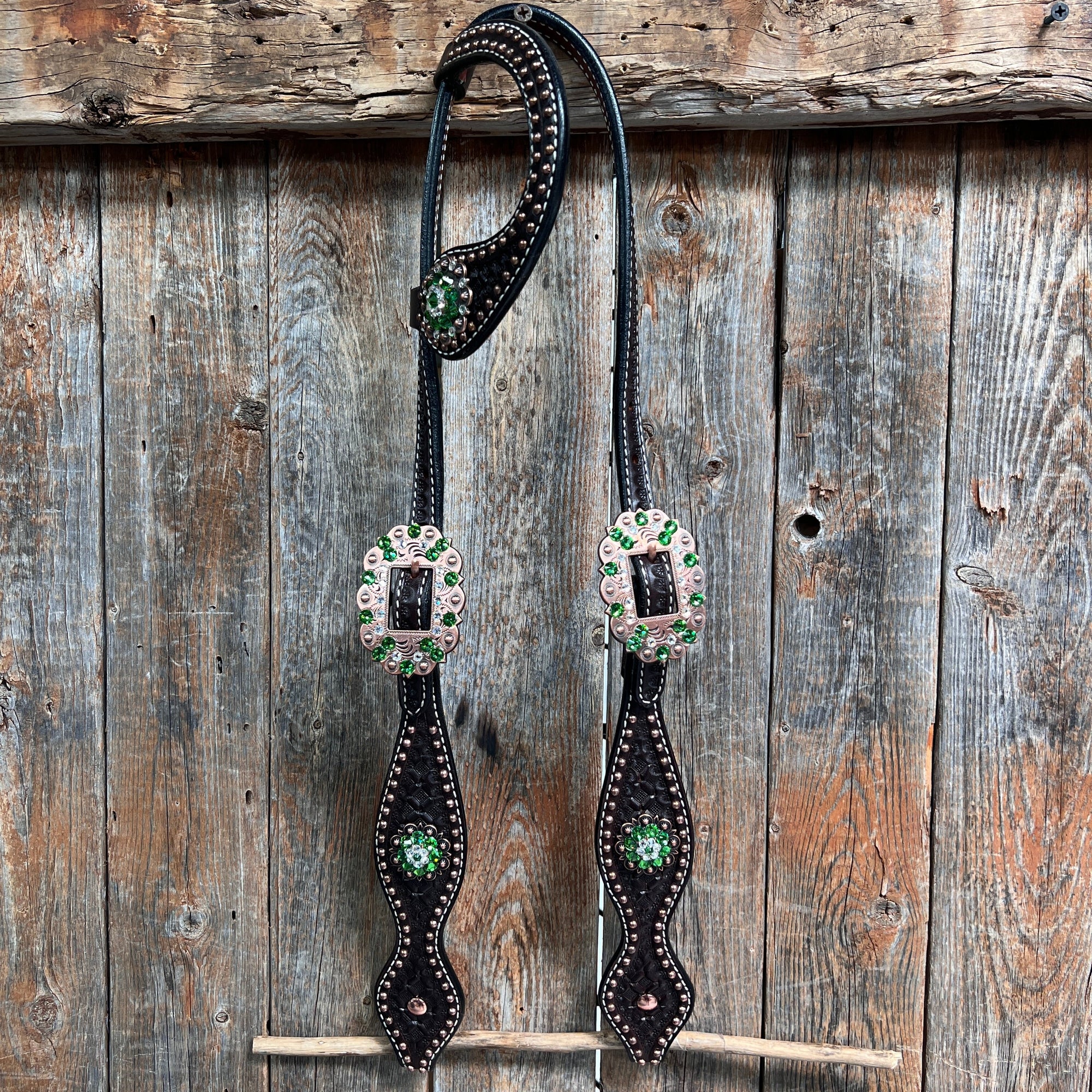 Dark Oil Honeycomb Copper Dot Copper and Fern Browband / Breastcollar Tack Set 