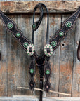 Dark Oil Honeycomb Copper Dot Copper and Fern Browband / Breastcollar Tack Set 