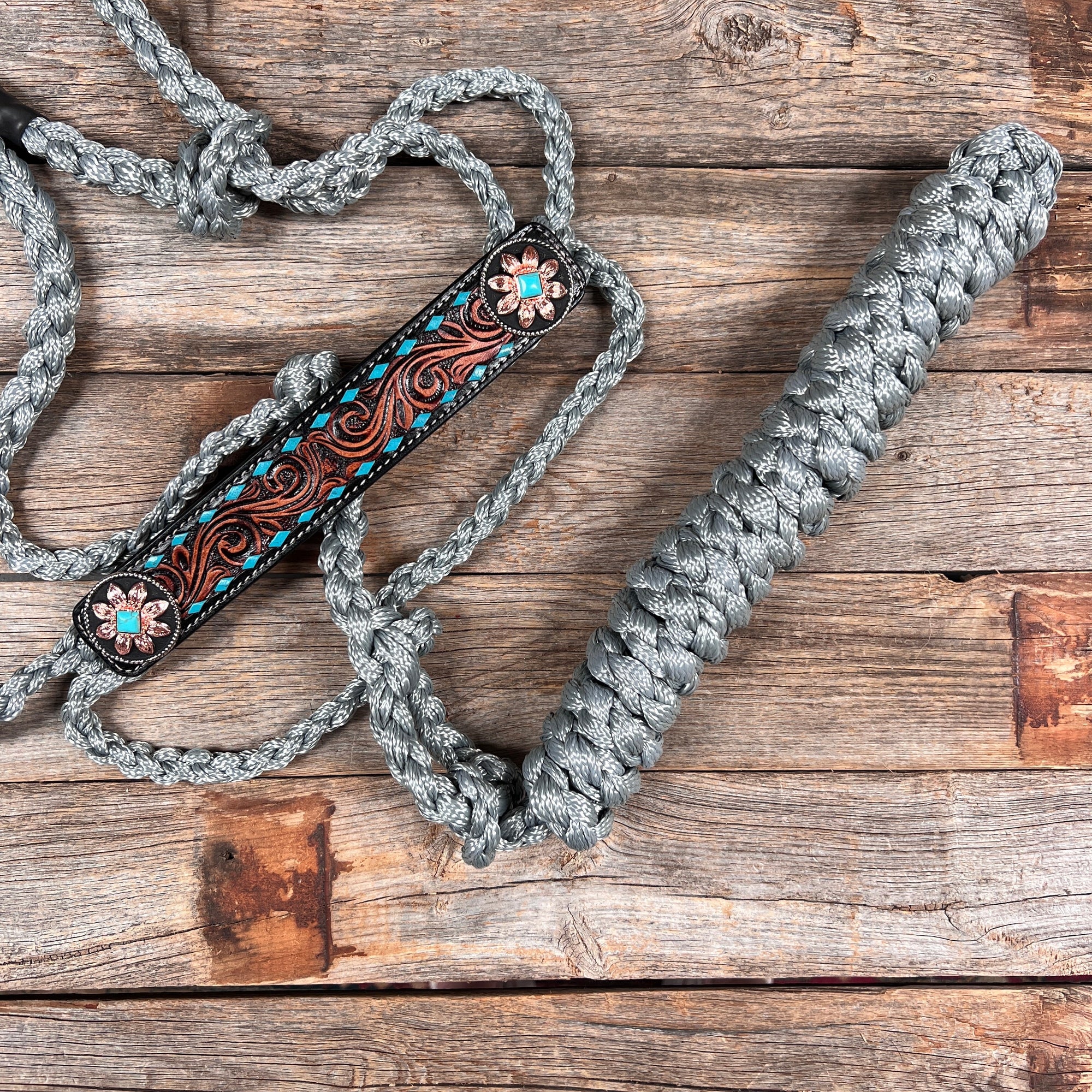 Grey Mule Tape Halter - Turquoise Sunflower 