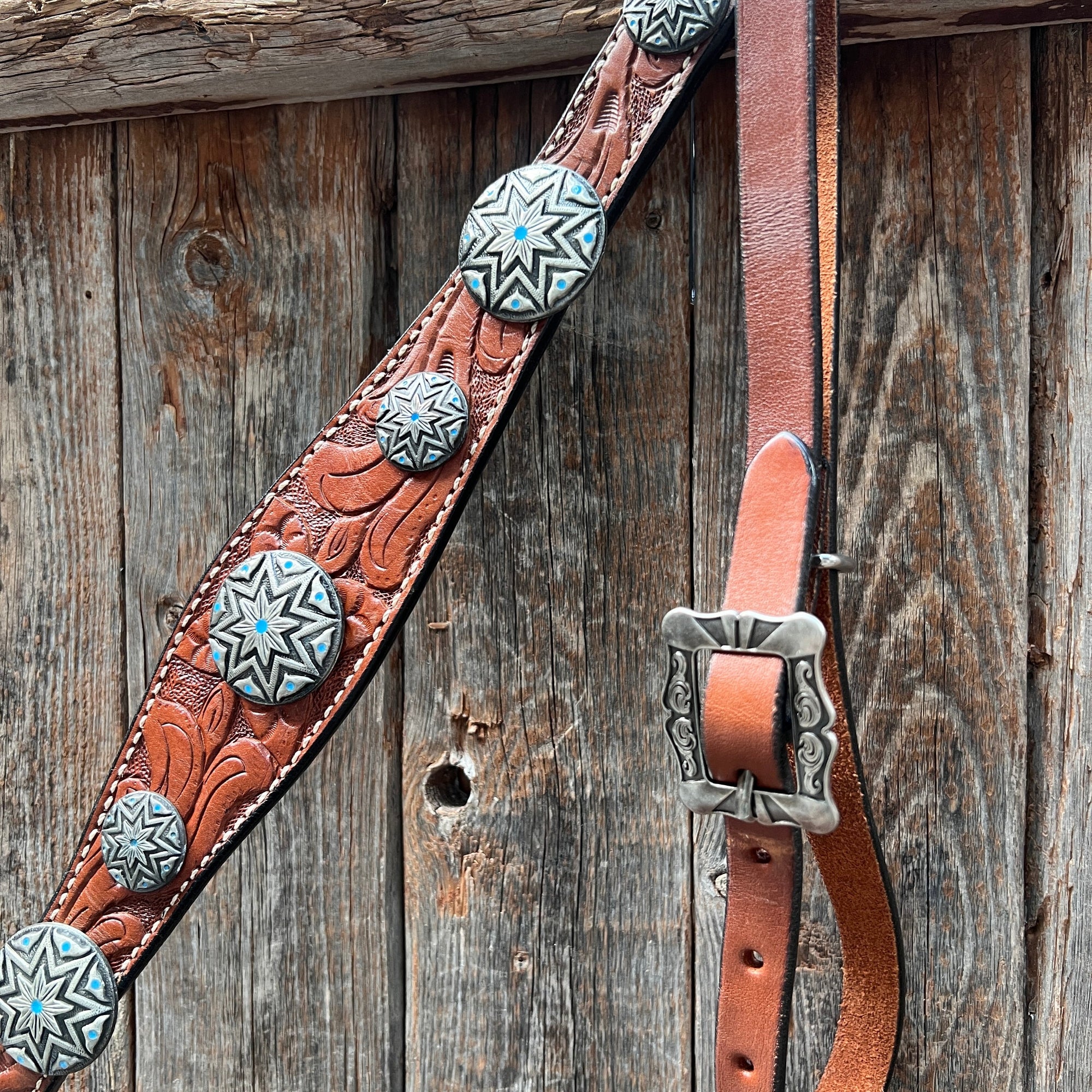 Medium Oil Floral Western Starburst Browband / Breastcollar Tack Set  