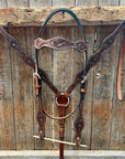 Medium Oil Floral and Teal Dot Browband / One Ear Headstall and Breastcollar Tack Sets