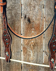 Medium Oil Floral and Teal Dot Browband Headstall / Bridle 
