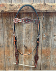 Medium Oil Floral and Teal Dot Browband Headstall / Bridle 