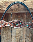 Medium Oil Floral and Teal Dot Browband Headstall / Bridle 