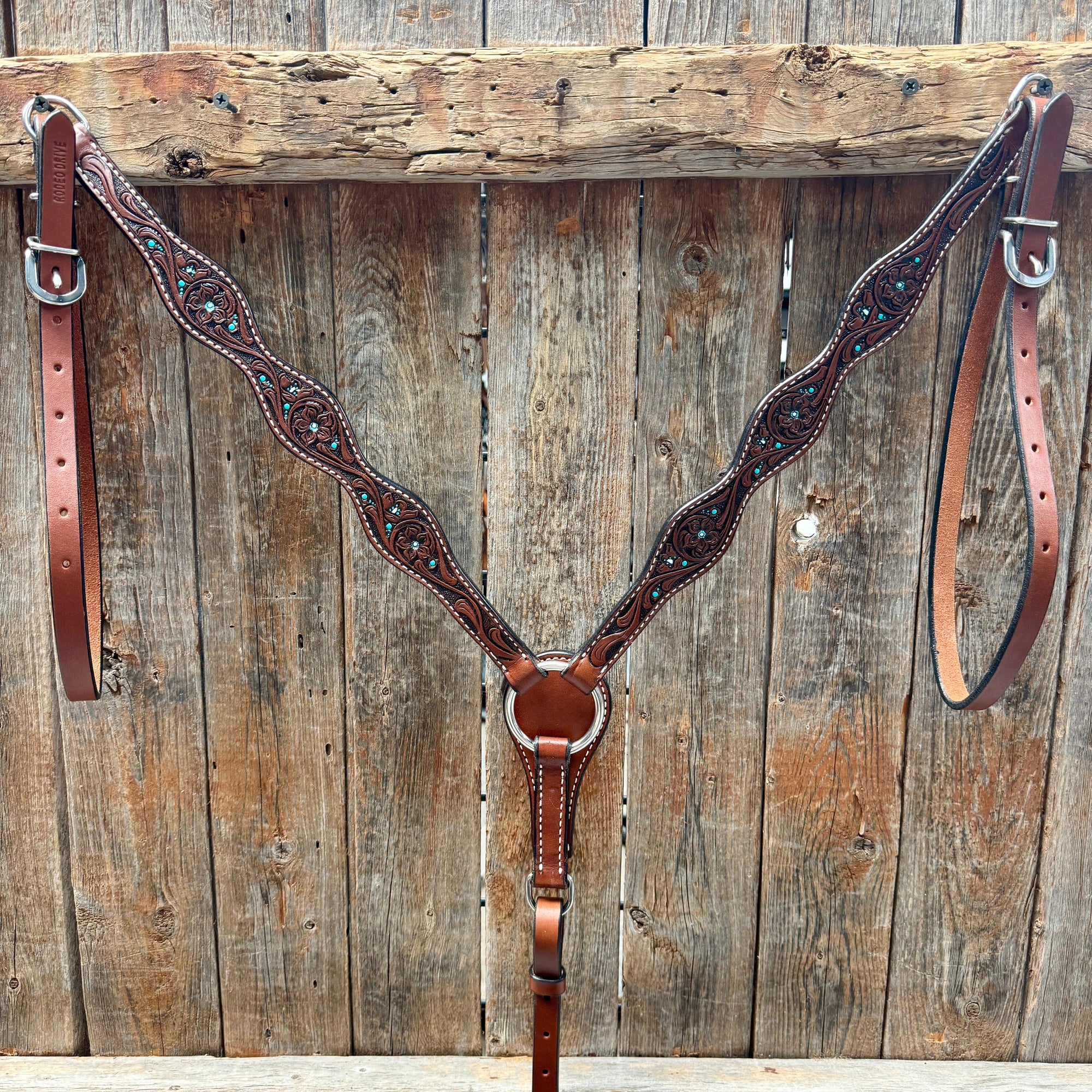 Medium Oil Floral and Teal Dot Breastcollar 