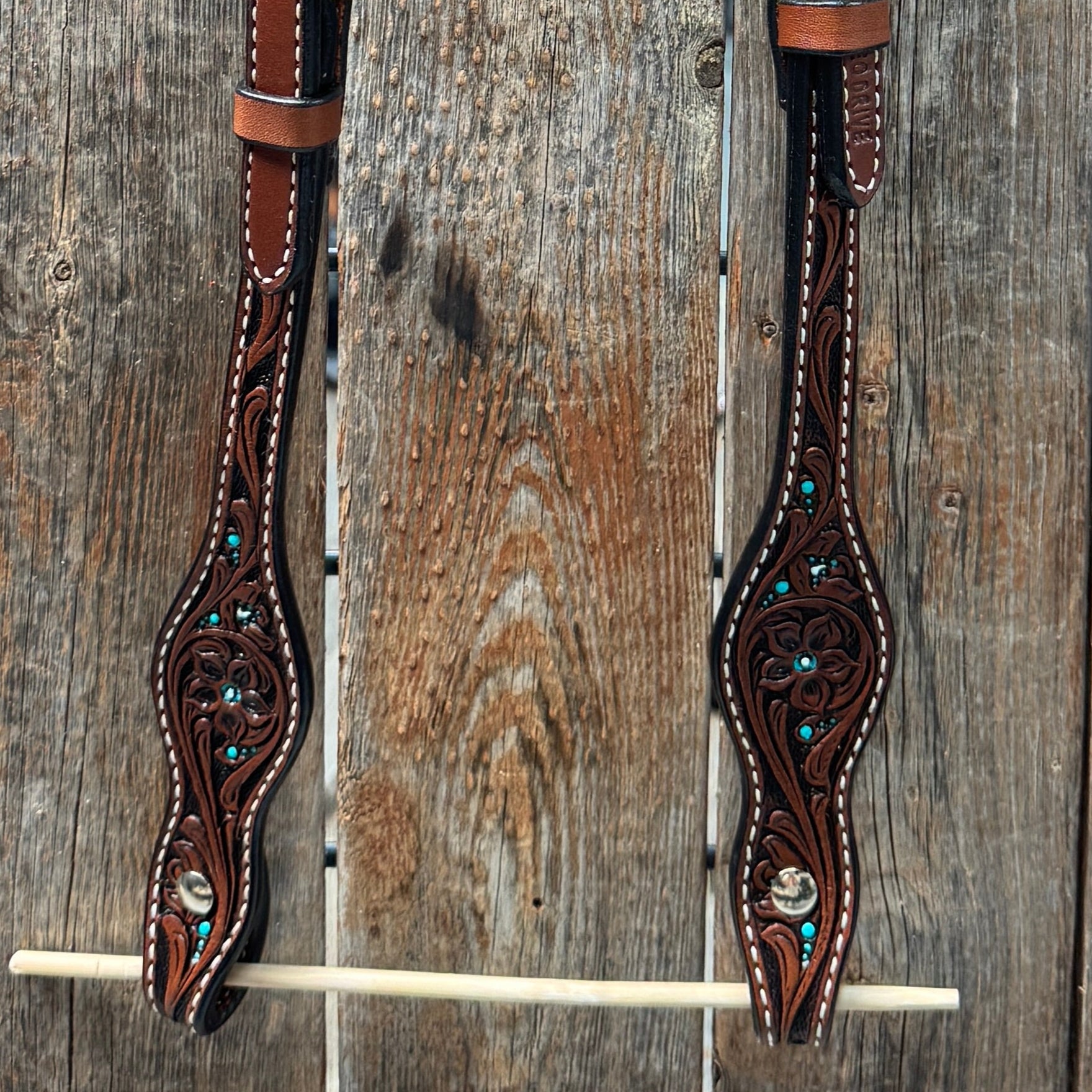 Medium Oil Floral and Teal Dot One Ear Headstall / Bridle 