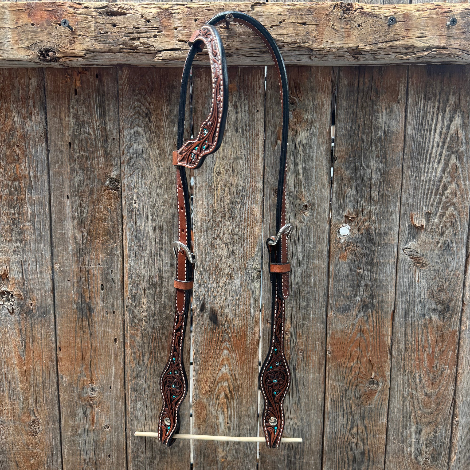 Medium Oil Floral and Teal Dot One Ear Headstall / Bridle 