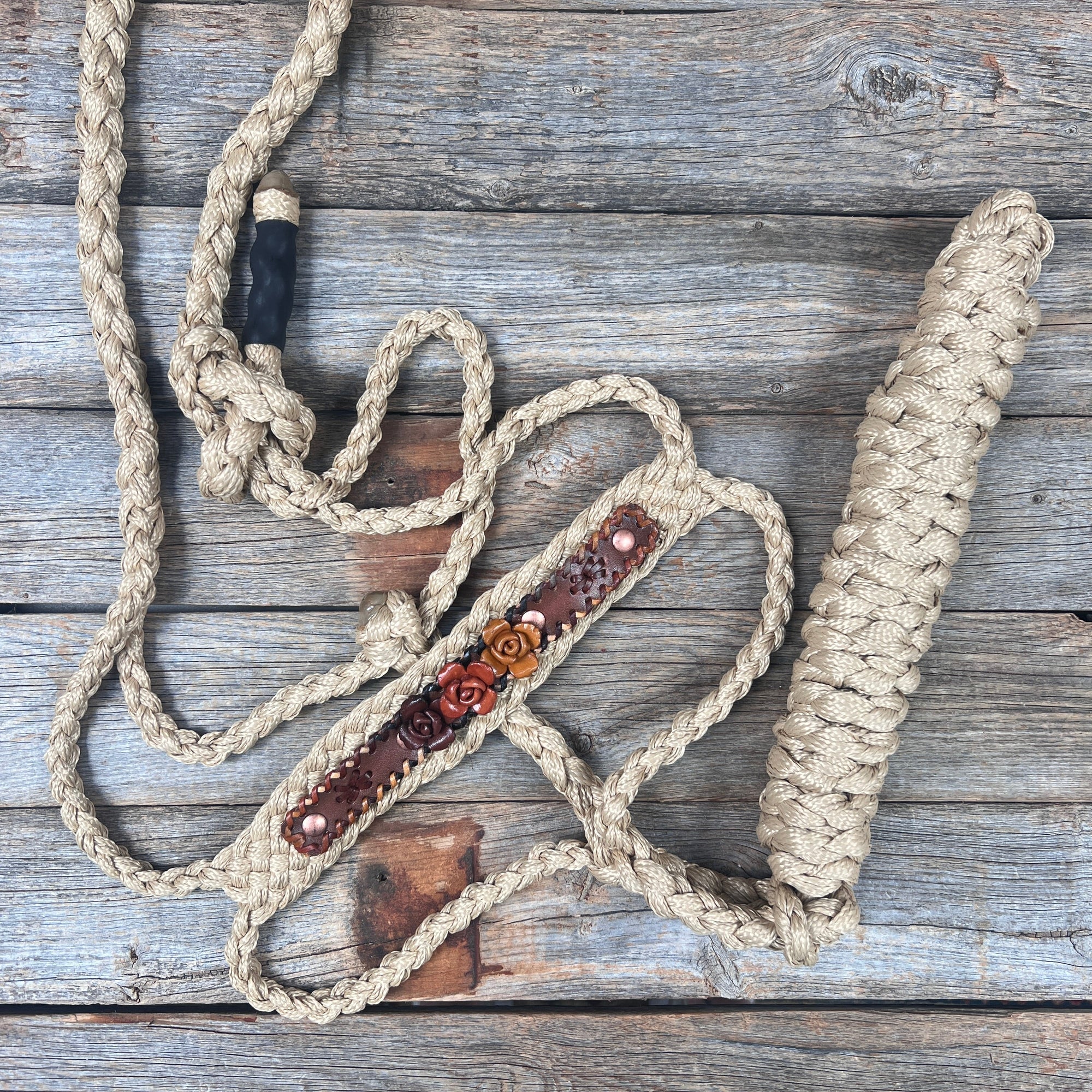 Tan Mule Tape Halter - Brown Roses 