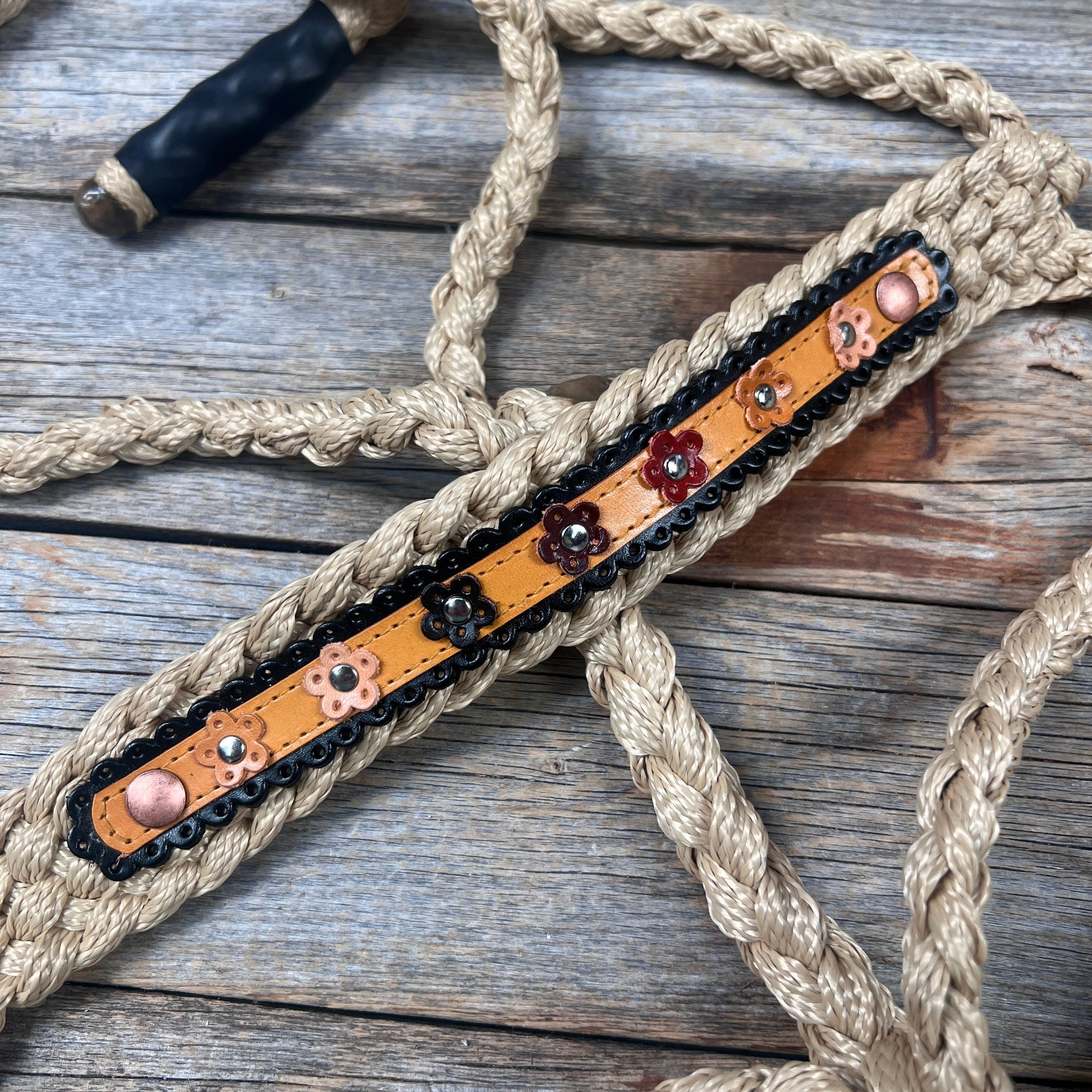 Tan Mule Tape Halter - Multicolored Flowers 