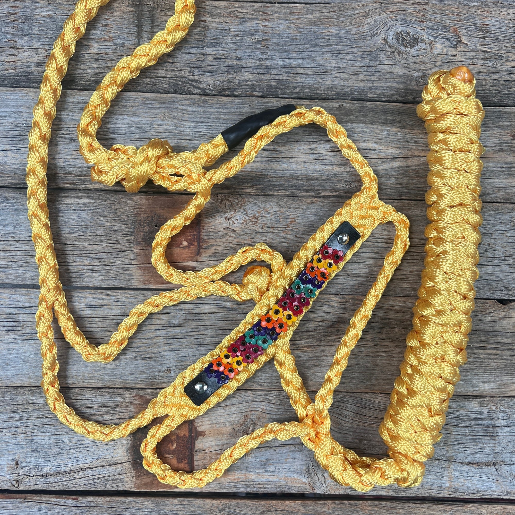 Gold Mule Tape Halter - Multicolored Flowers 