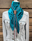 35X35" Solid Teal Wild Rag / Scarf - Leather Slide and Bolo Tie