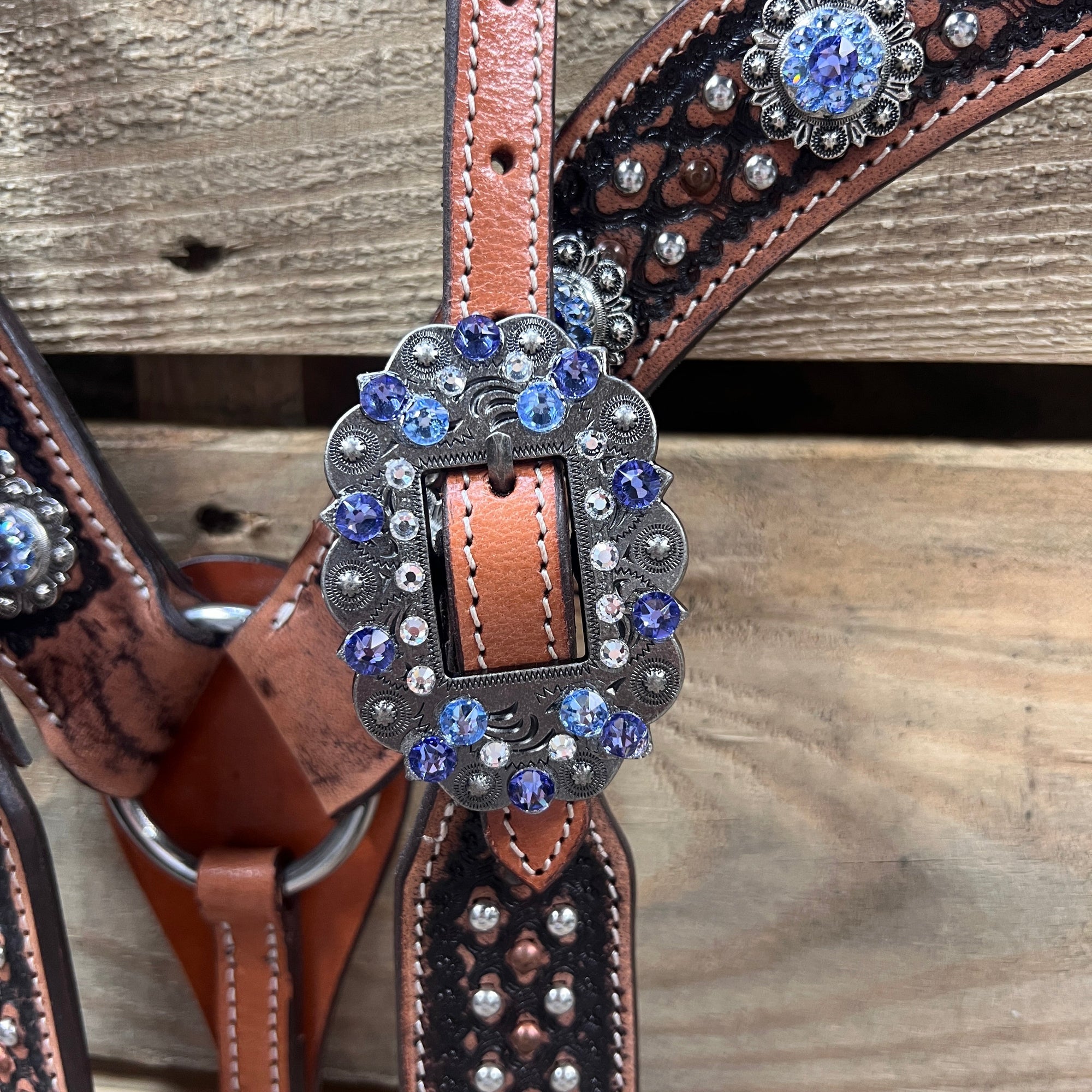 Copper and Silver Dot Two Tone Light Sapphire and Lilac Headstall &amp; Breastcollar Tack Set 