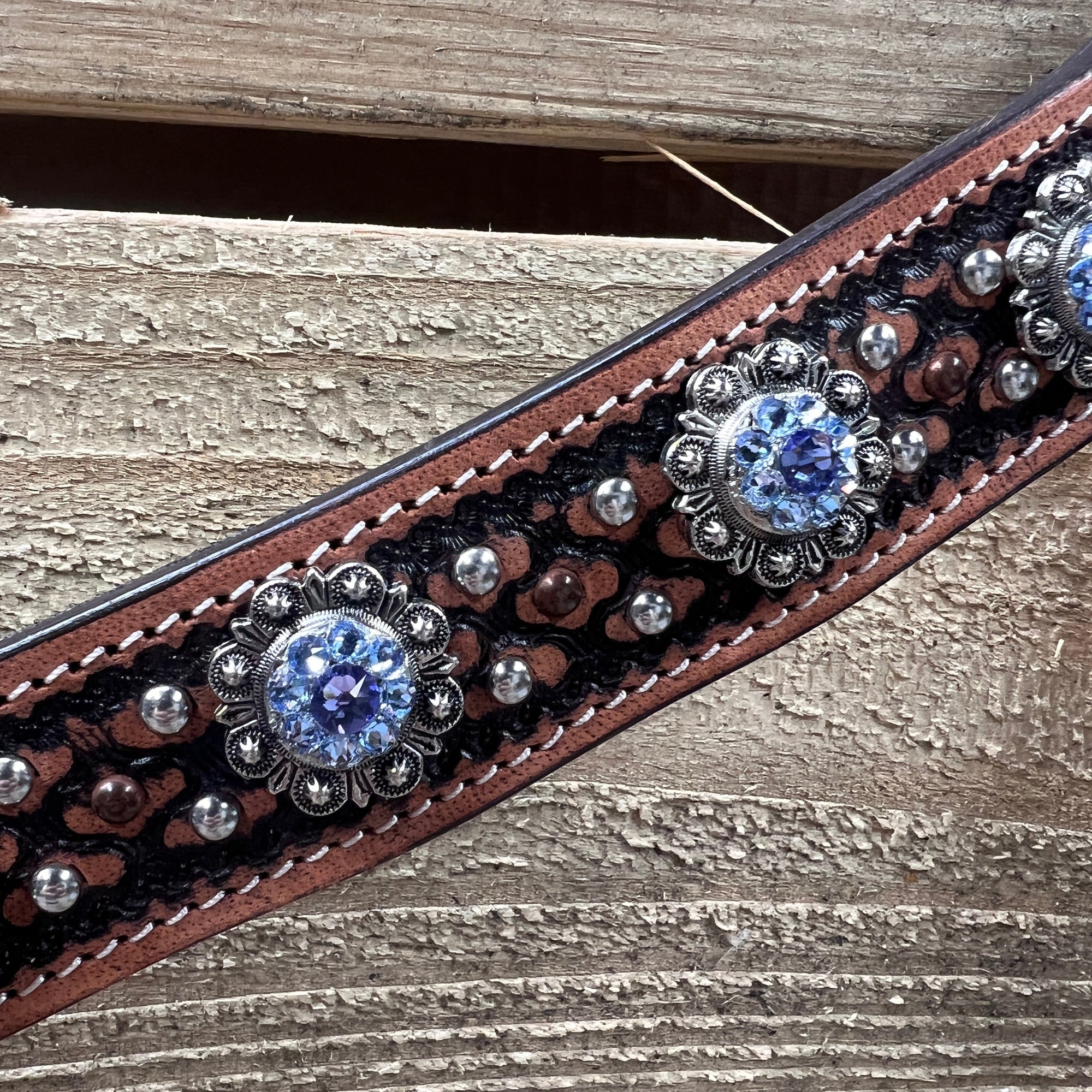 Copper and Silver Dot Two Tone Light Sapphire and Lilac Headstall &amp; Breastcollar Tack Set 