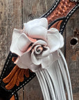 Two Tone Leaf White Browband/One Ear Headstall & Breastcollar Tack Set 