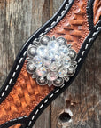 Two Tone Leaf White Browband/One Ear Headstall & Breastcollar Tack Set 