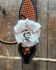 Two Tone Leaf White Browband/One Ear Headstall & Breastcollar Tack Set 