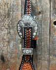 Two Tone Leaf White Browband/One Ear Headstall & Breastcollar Tack Set 