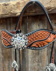 Two Tone Leaf White Browband/One Ear Headstall & Breastcollar Tack Set 