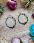 Sterling Silver Pearl Hoop Earrings - 8 mm in the middle