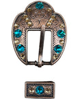 Copper Teal, Champagne Crystal Conchos Sizes from 1"-3" and Buckles