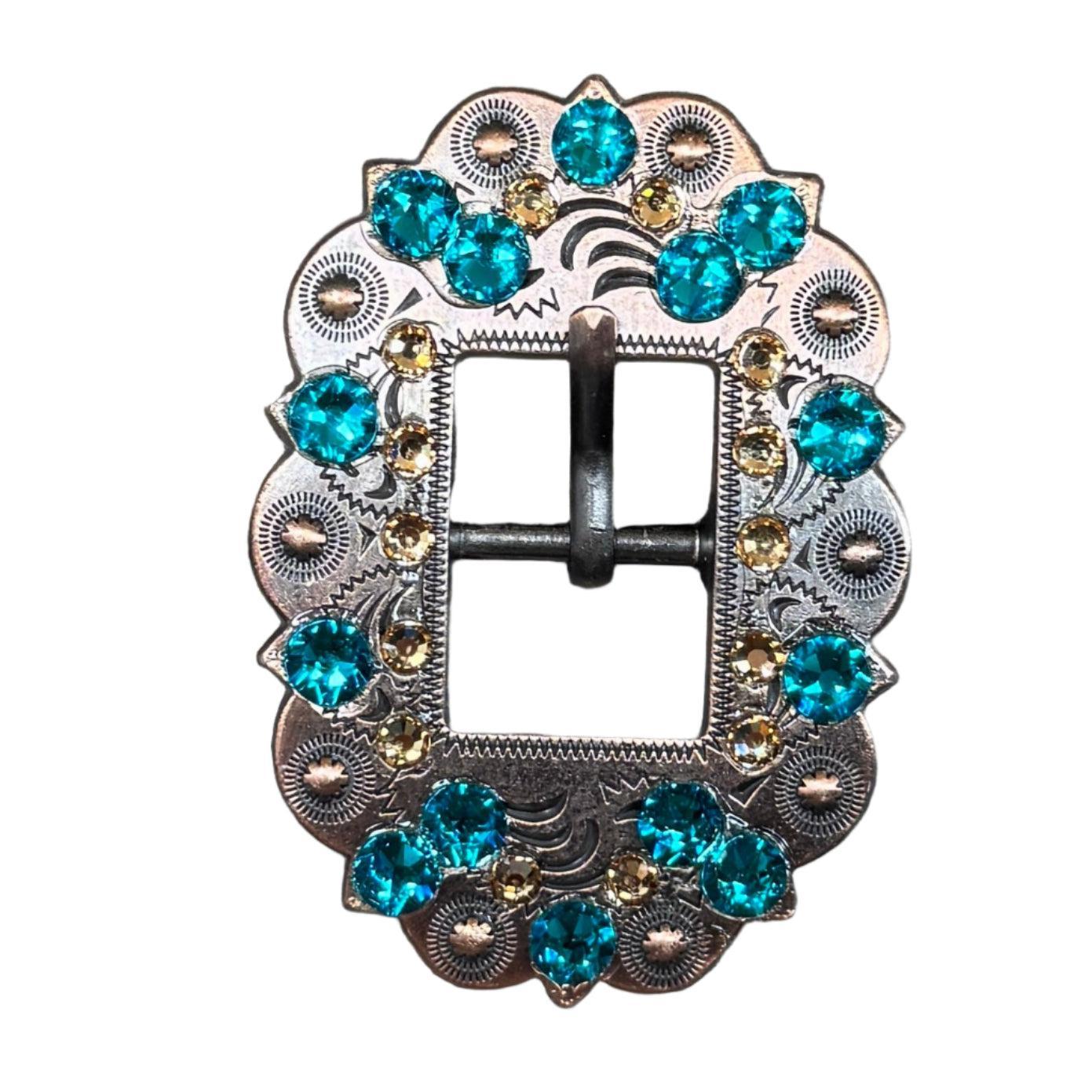 Copper Teal, Champagne Crystal Conchos Sizes from 1"-3" and Buckles