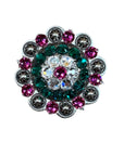 Antique Silver Fuchsia, Clear and Emerald  Crystal Conchos - Sizes from 1"- 3" and Buckles