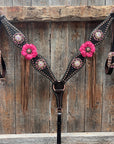 Dark Oil Honeycomb Copper Dot Copper Pink and Champagne Browband / Breastcollar Tack Set 