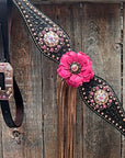 Dark Oil Honeycomb Copper Dot Copper Pink and Champagne Browband / Breastcollar Tack Set 