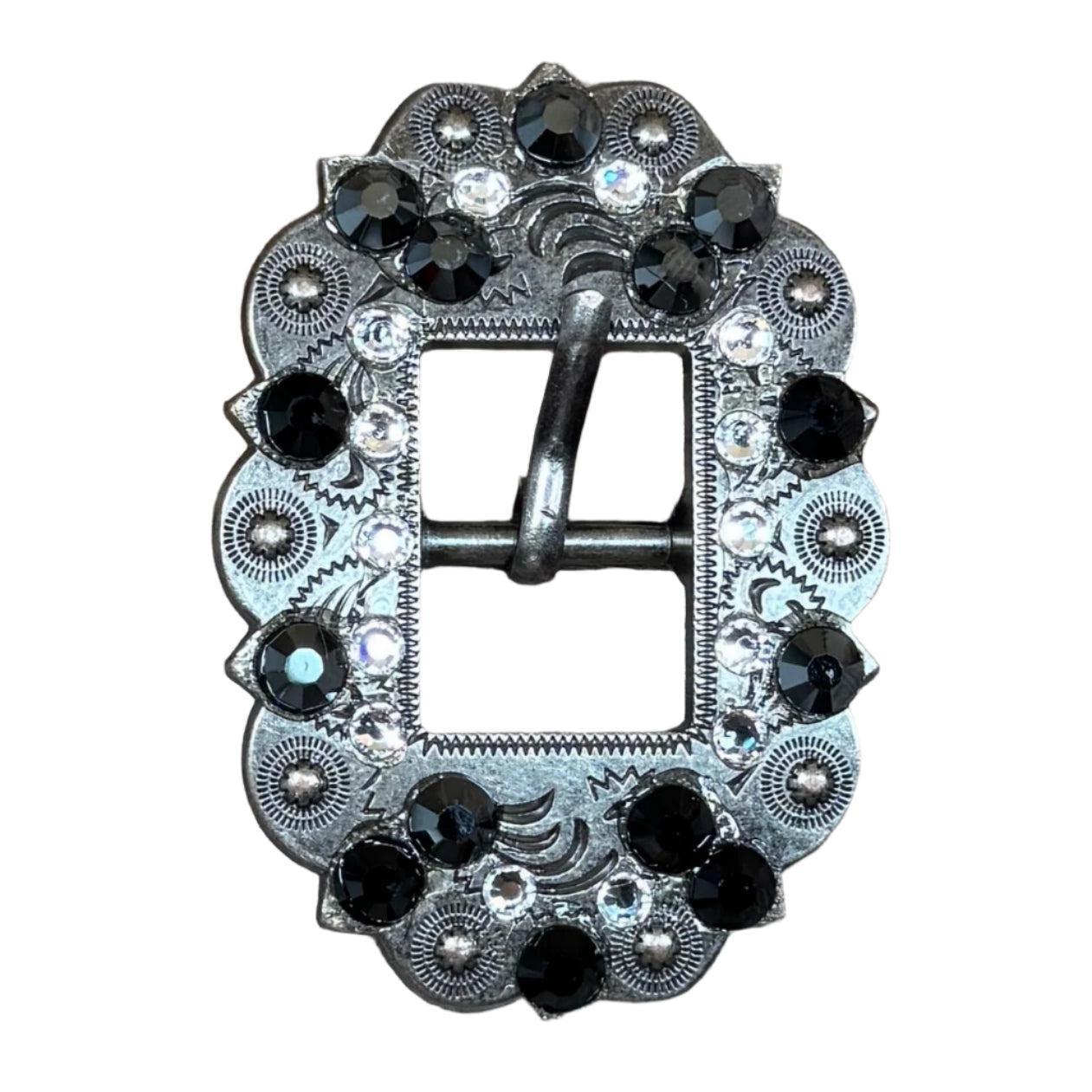 Antique Silver Jet, Clear Crystal Conchos - Sizes from 1"- 3" and Buckles