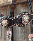 Dark Oil Honeycomb Copper Dot Copper Pink and Champagne Browband / Breastcollar Tack Set 