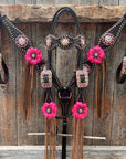 Dark Oil Honeycomb Copper Dot Copper Pink and Champagne Browband / Breastcollar Tack Set 
