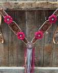 Light Oil Whipstitch Pink and White One Ear & Breastcollar Tack Set 