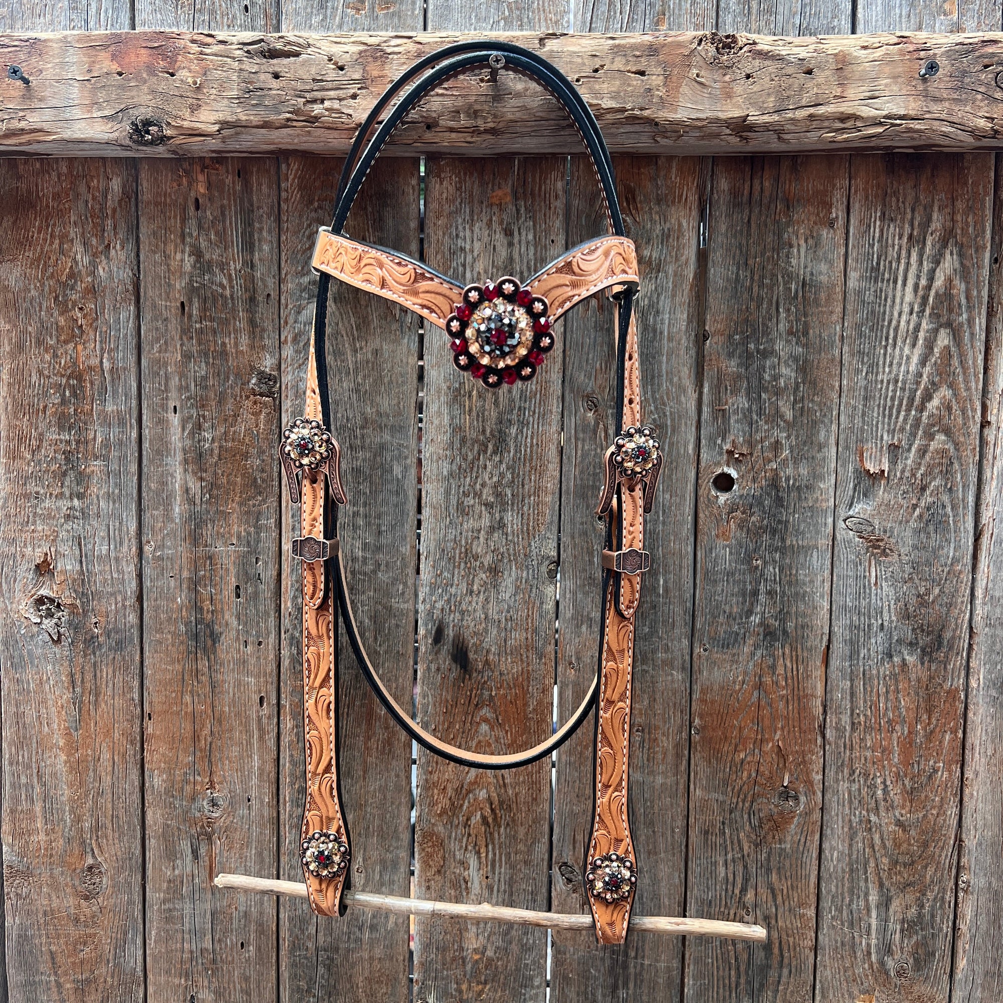 Floral Tooled V-Brow Headstall / Bridle 