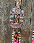 Light Oil Whipstitch Pink and White One Ear & Breastcollar Tack Set 