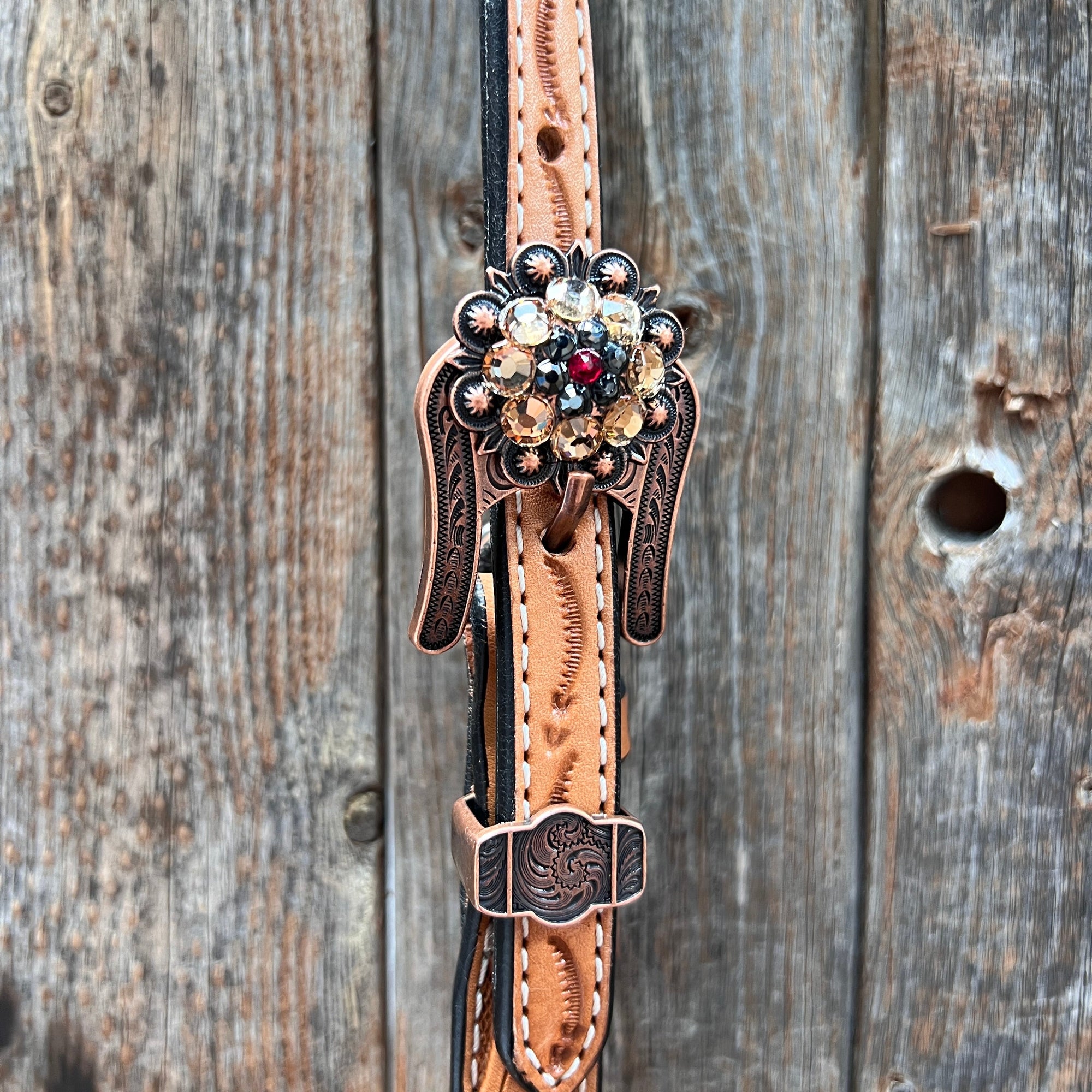Floral Tooled V-Brow Headstall / Bridle 
