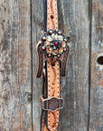 Floral Tooled V-Brow Headstall / Bridle 