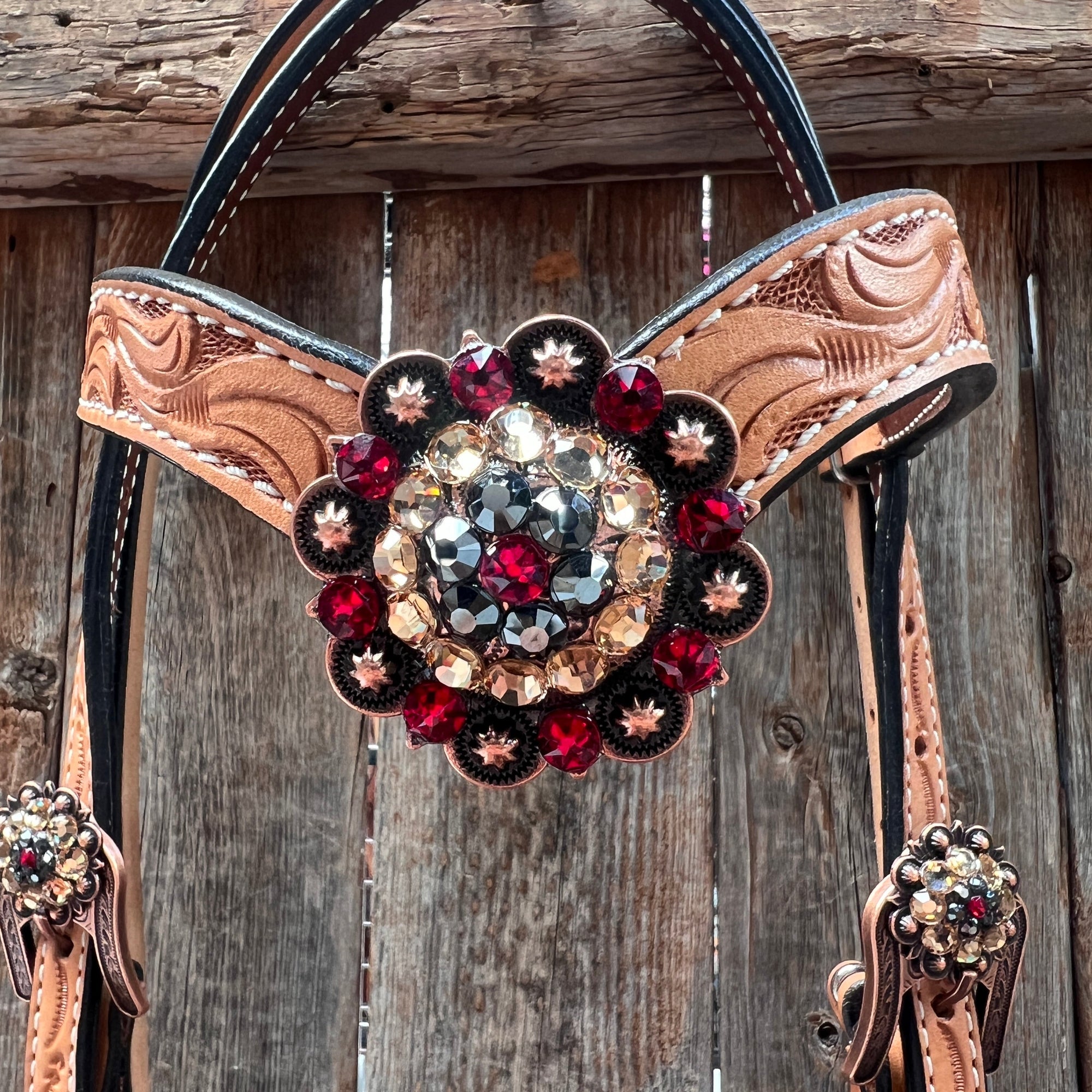 Floral Tooled V-Brow Headstall / Bridle 