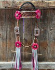 Light Oil Whipstitch Pink and White One Ear & Breastcollar Tack Set 