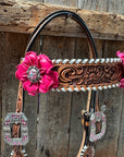 Light Oil Whipstitch Pink and White One Ear & Breastcollar Tack Set 