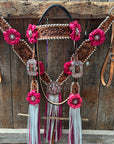 Light Oil Whipstitch Pink and White One Ear & Breastcollar Tack Set 