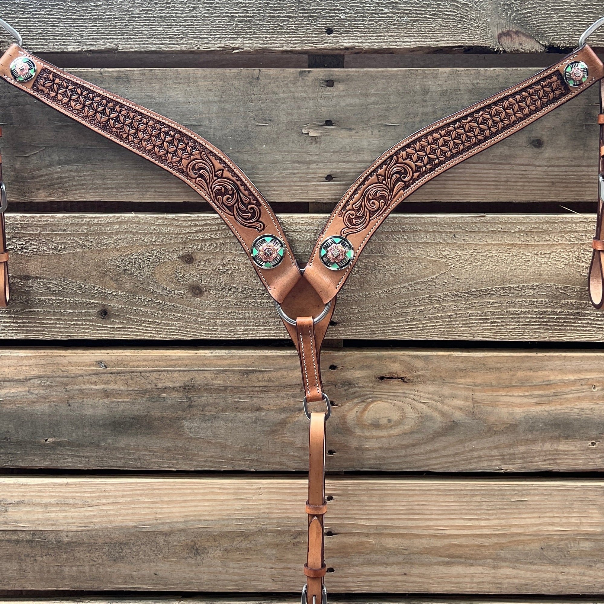 Light Oil Honeycomb Turquoise One Ear / Breastcollar Tack Set 