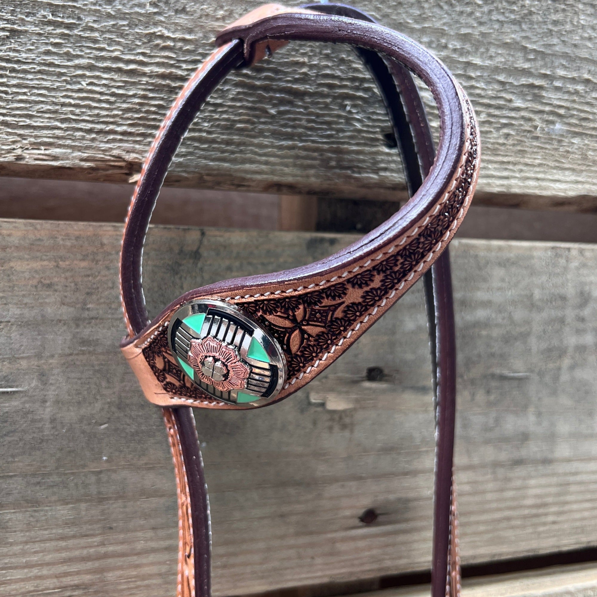 Light Oil Honeycomb Turquoise One Ear / Breastcollar Tack Set 