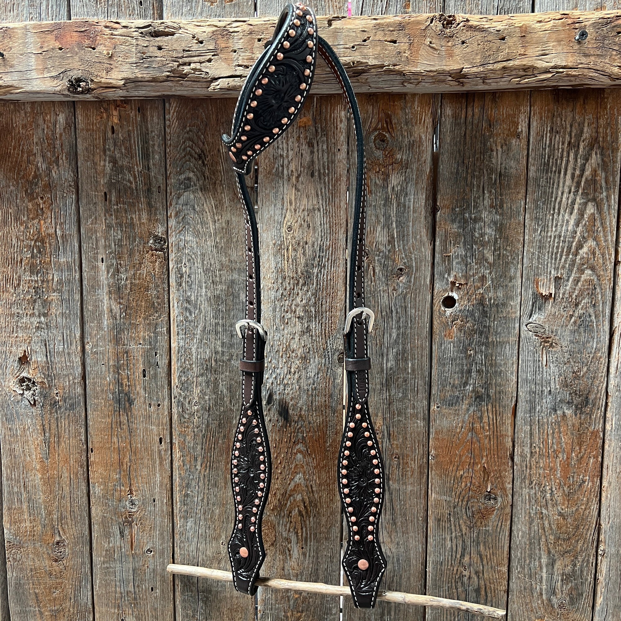 Dark Oil Floral Tooled with Copper Dots Tack Sets