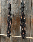 Dark Oil Floral Tooled with Copper Dots One Ear Headstall / Bridle